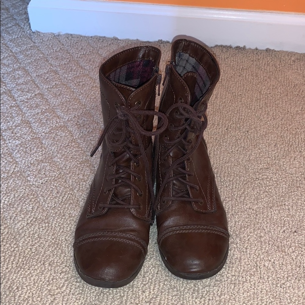 Brown combat boots